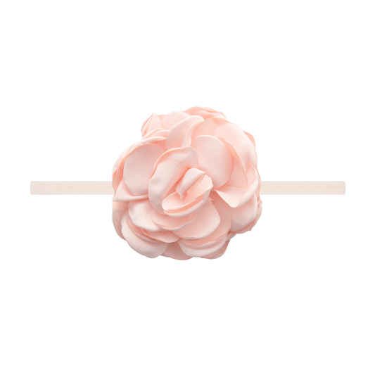 Silk Ruffle Rosebud Flower Skinny Headband