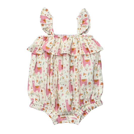 Pink Llamas Gauze Bubble Romper