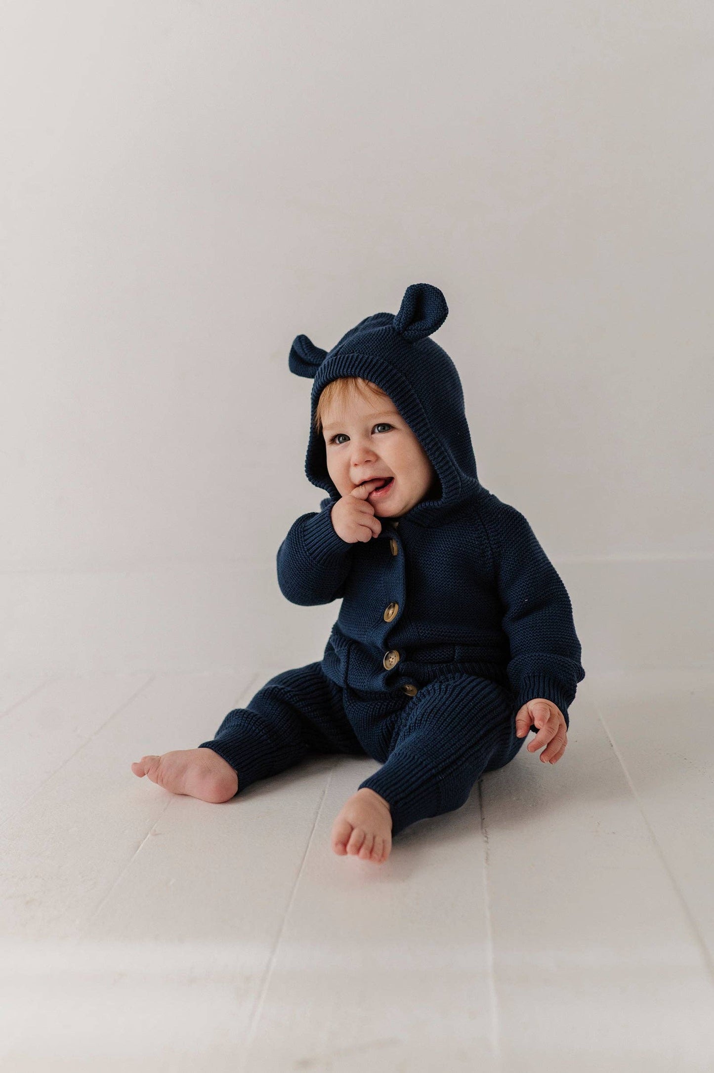 Navy Knit Cotton Teddy Hoodie