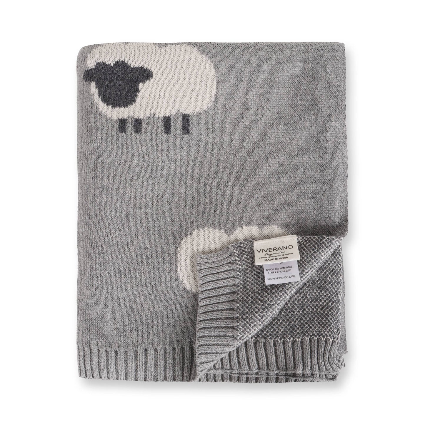 Organic Cotton Jacquard Knit Blanket - Wooly Sheep