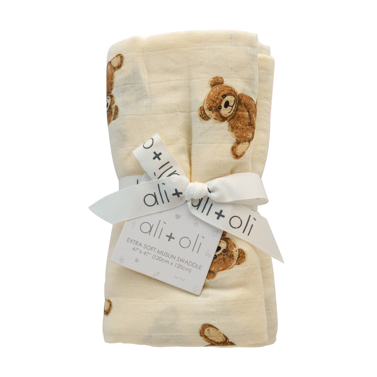 Bamboo Muslin Swaddle Blanket- Teddy Bear