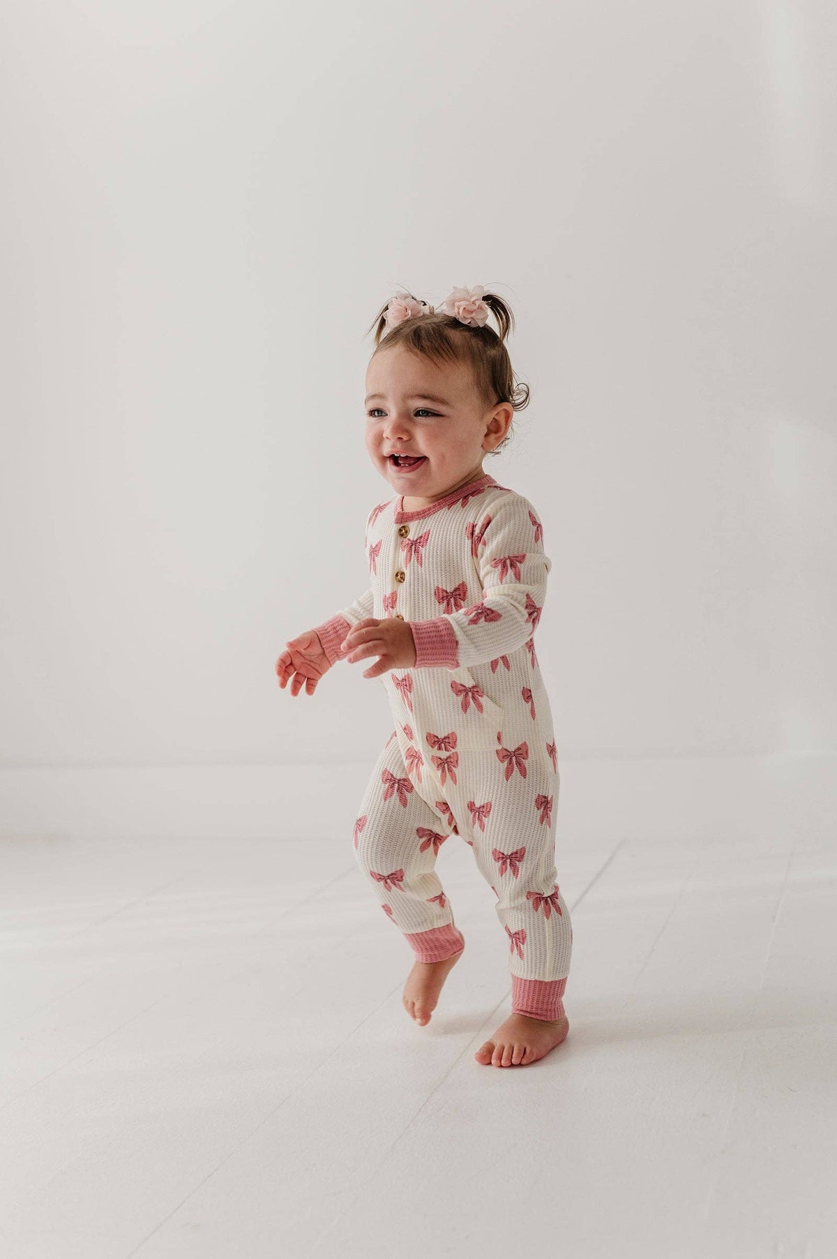 Rose Elegance Bows Waffle Romper