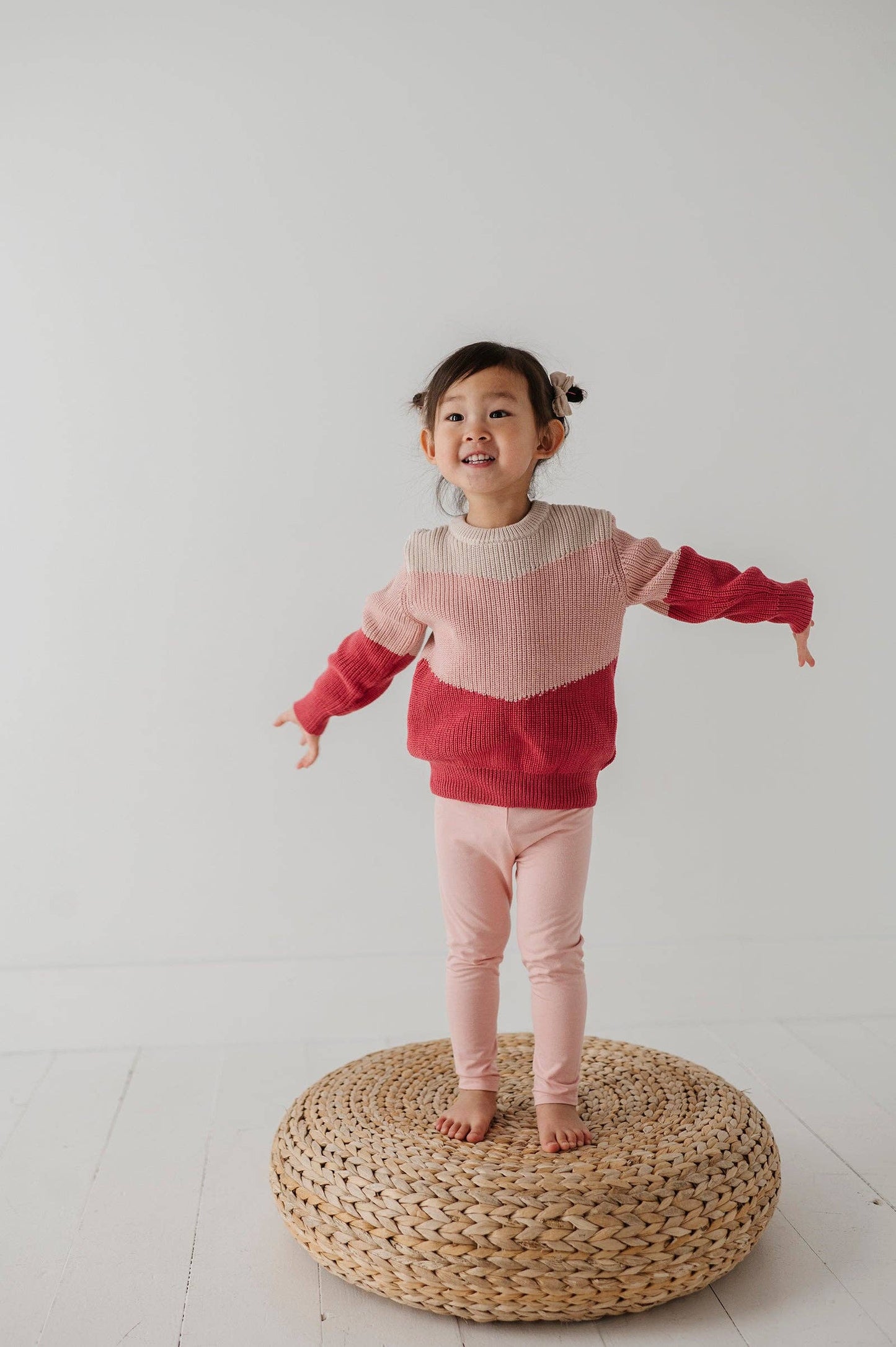 Colorblock Cotton Knit Sweater: Misty Rose