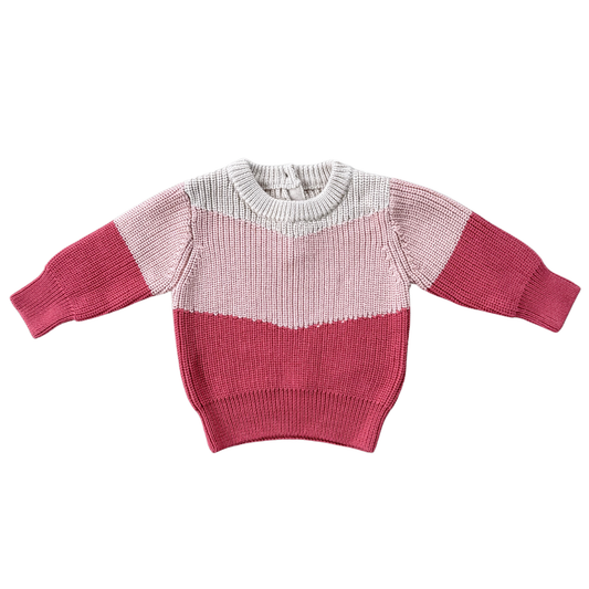 Colorblock Cotton Knit Sweater: Misty Rose