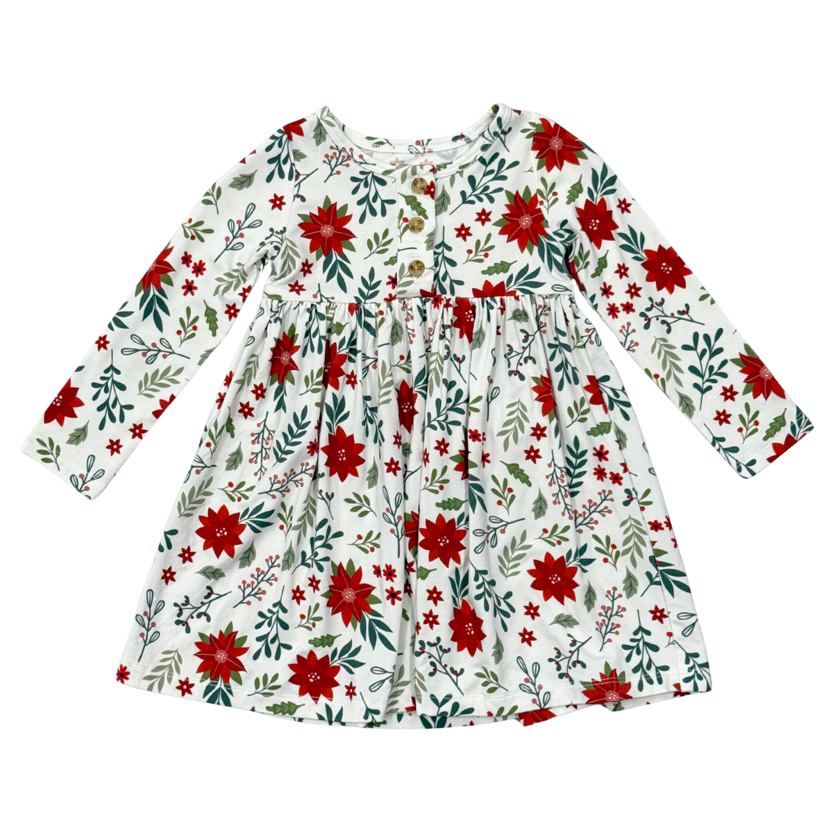 Poinsettia Long Sleeve Henley Dress