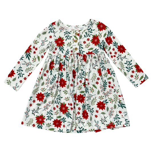 Poinsettia Long Sleeve Henley Dress