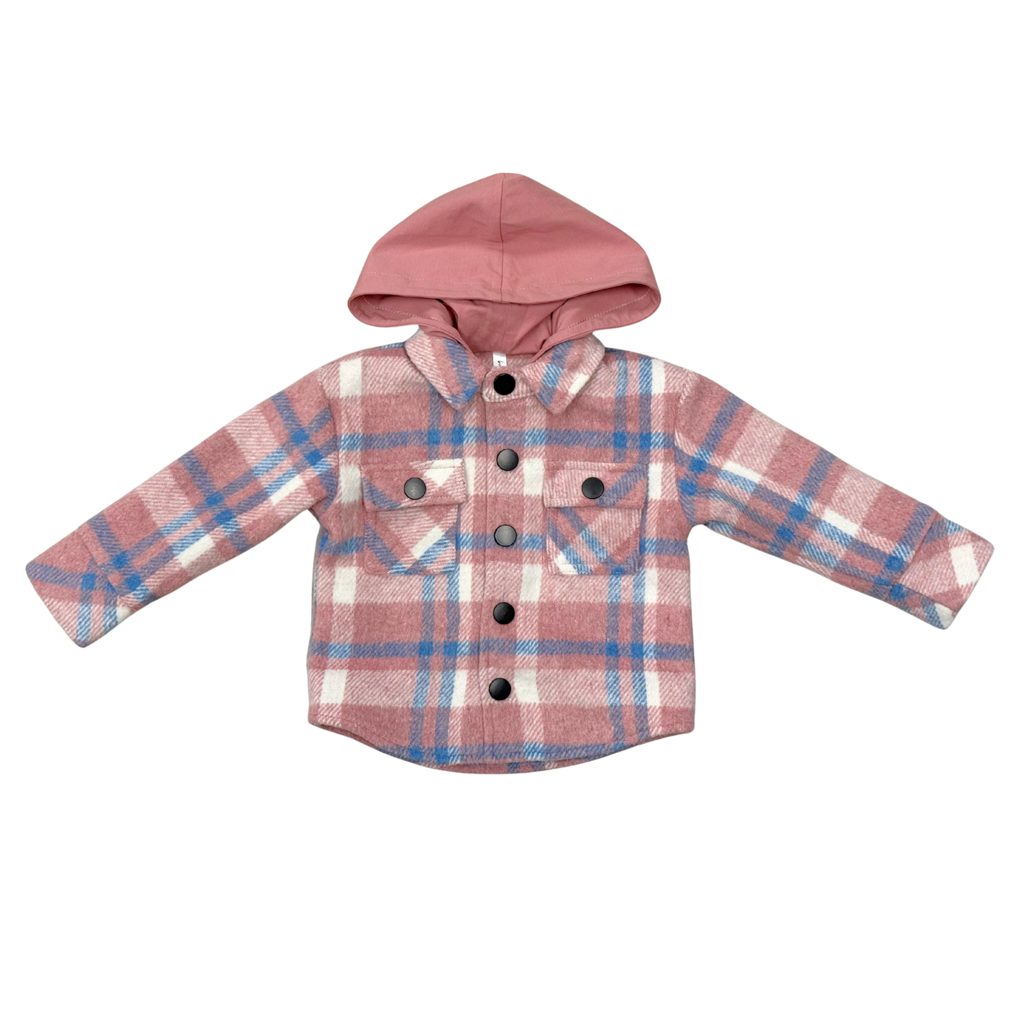 Pink + Blue Plaid Hooded Shacket
