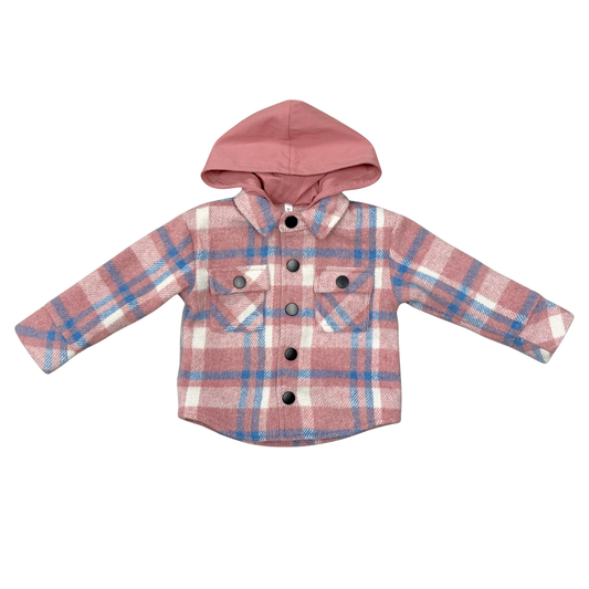 Pink + Blue Plaid Hooded Shacket