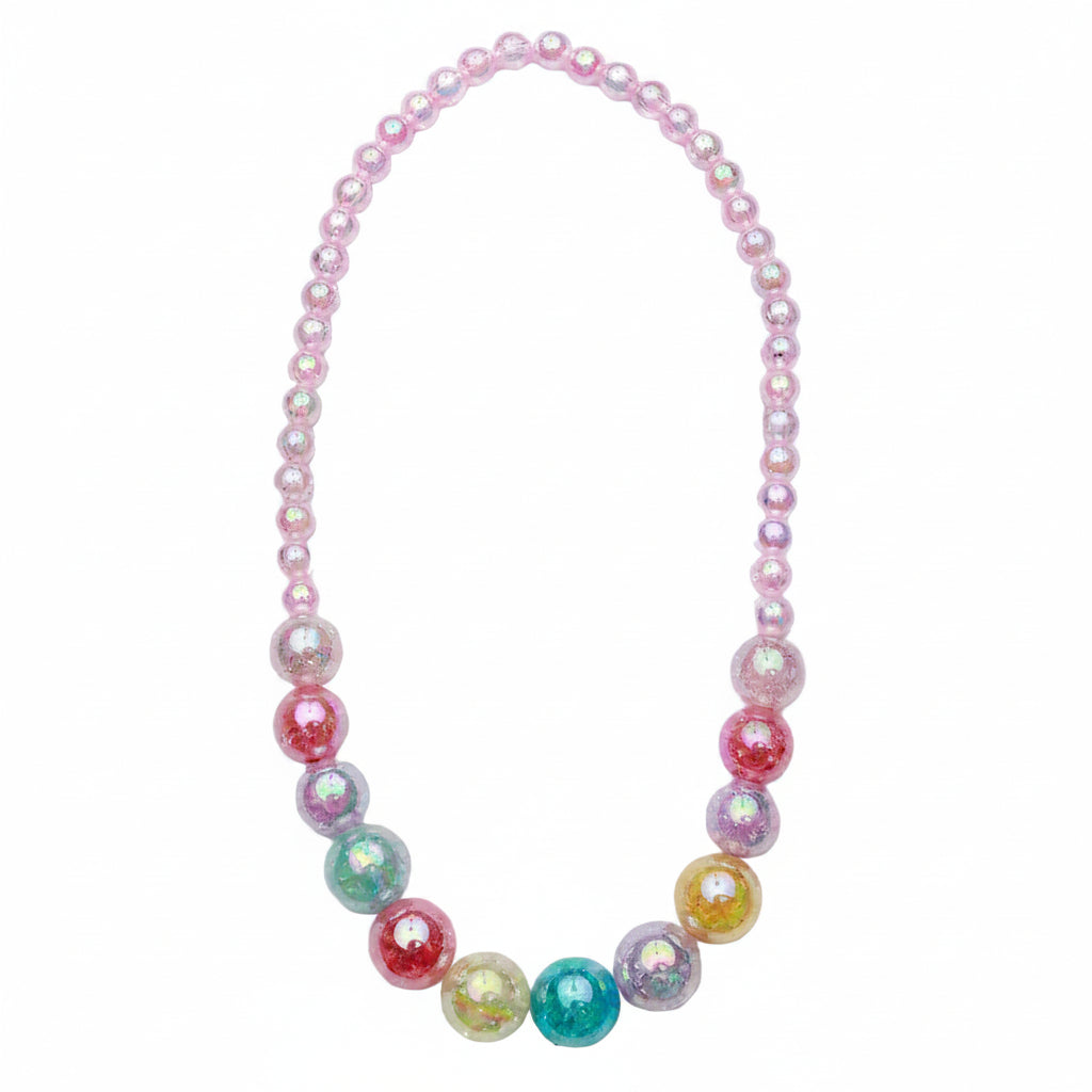 Necklace with colorful beads on a white background