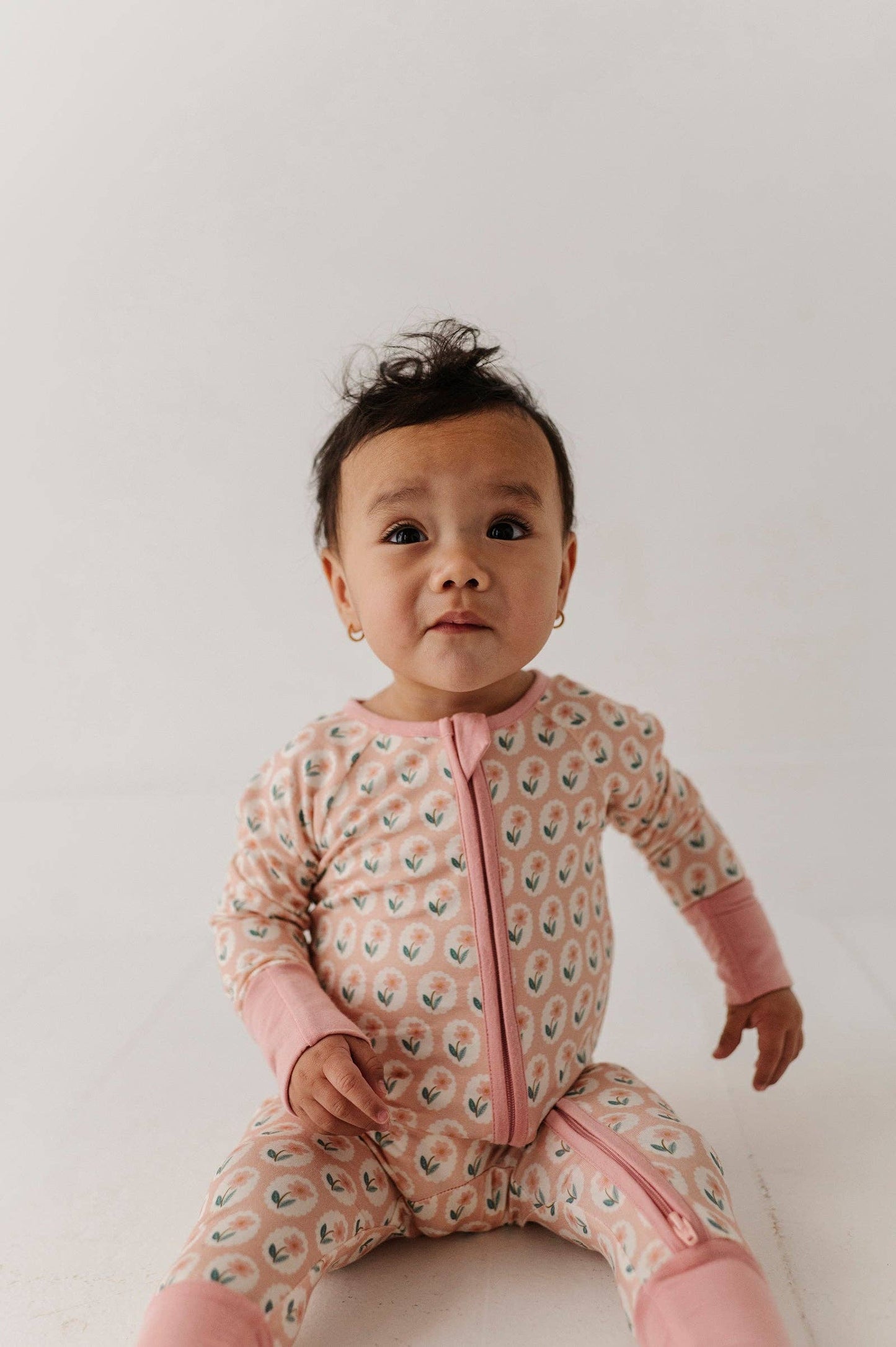 Framed Flower Long Sleeve Zip Romper
