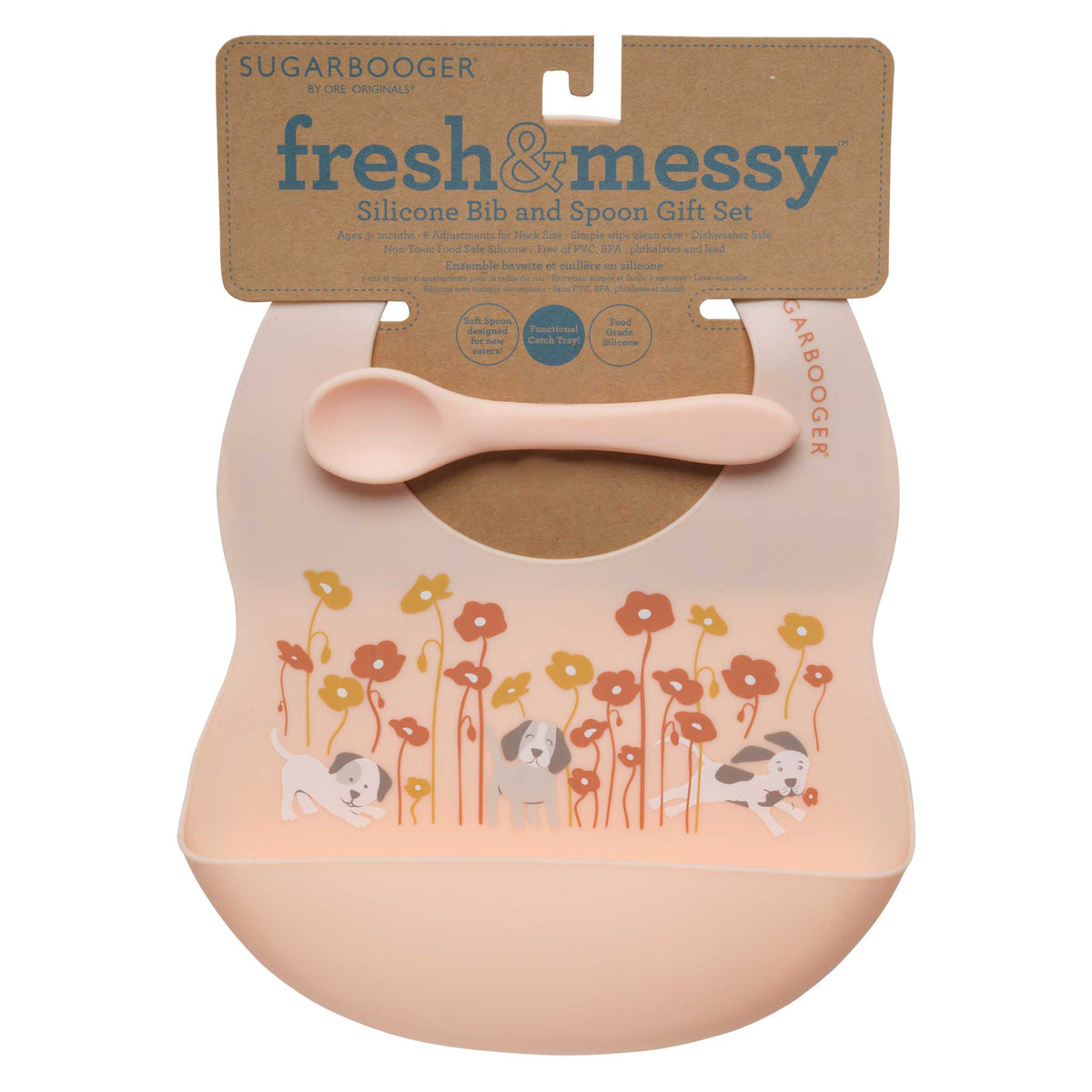 Silicone Bib & Spoon Set | Puppies & Poppies