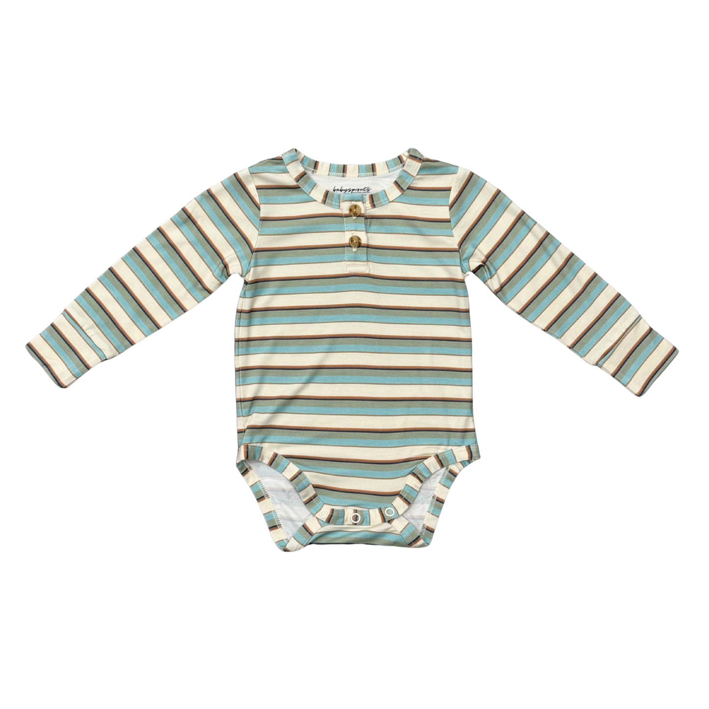 Long Sleeve Blue Haze Multi Stripe Henley Bodysuit