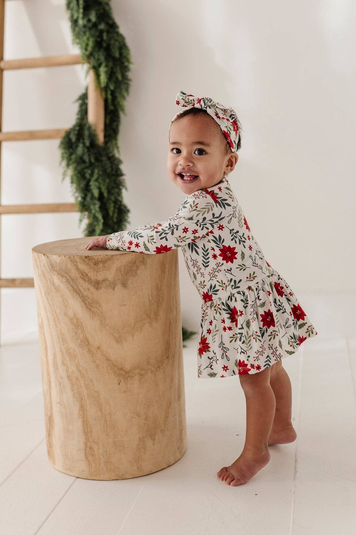 Poinsettia Long Sleeve Bodysuit Dress