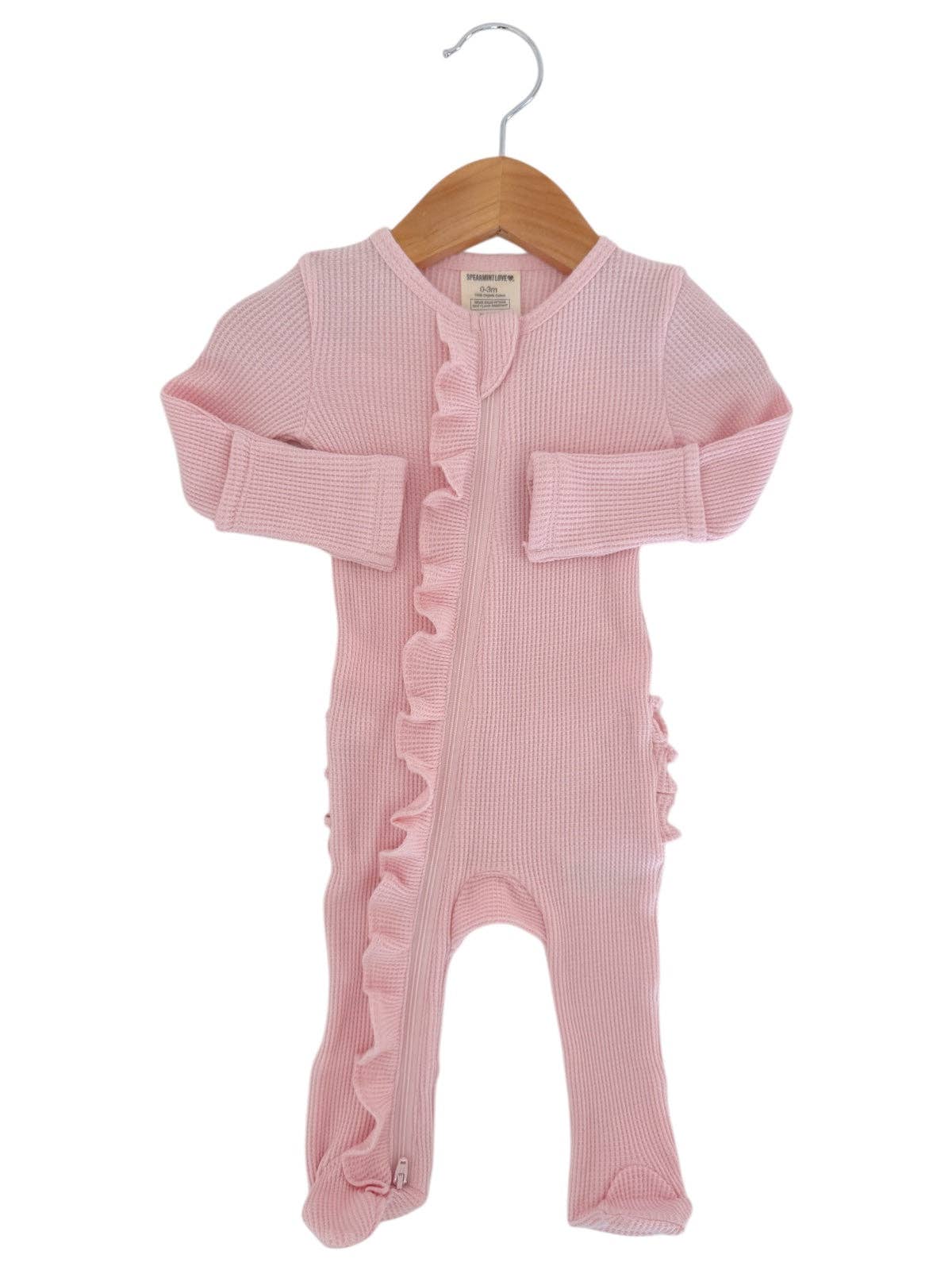 Organic Waffle 2-Way Zip Ruffle Footie - Blush