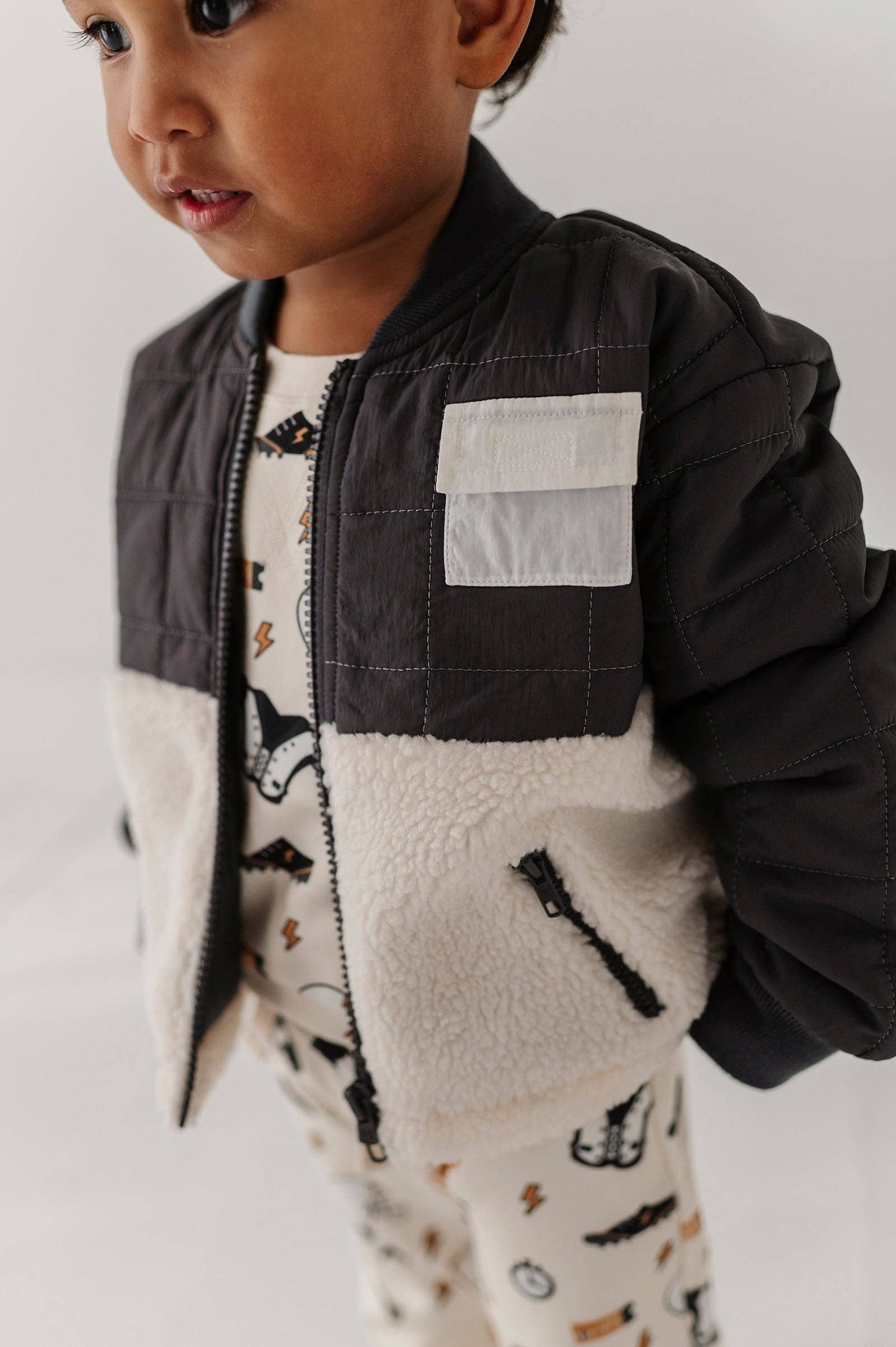 Charcoal Quilted Sherpa Jacket