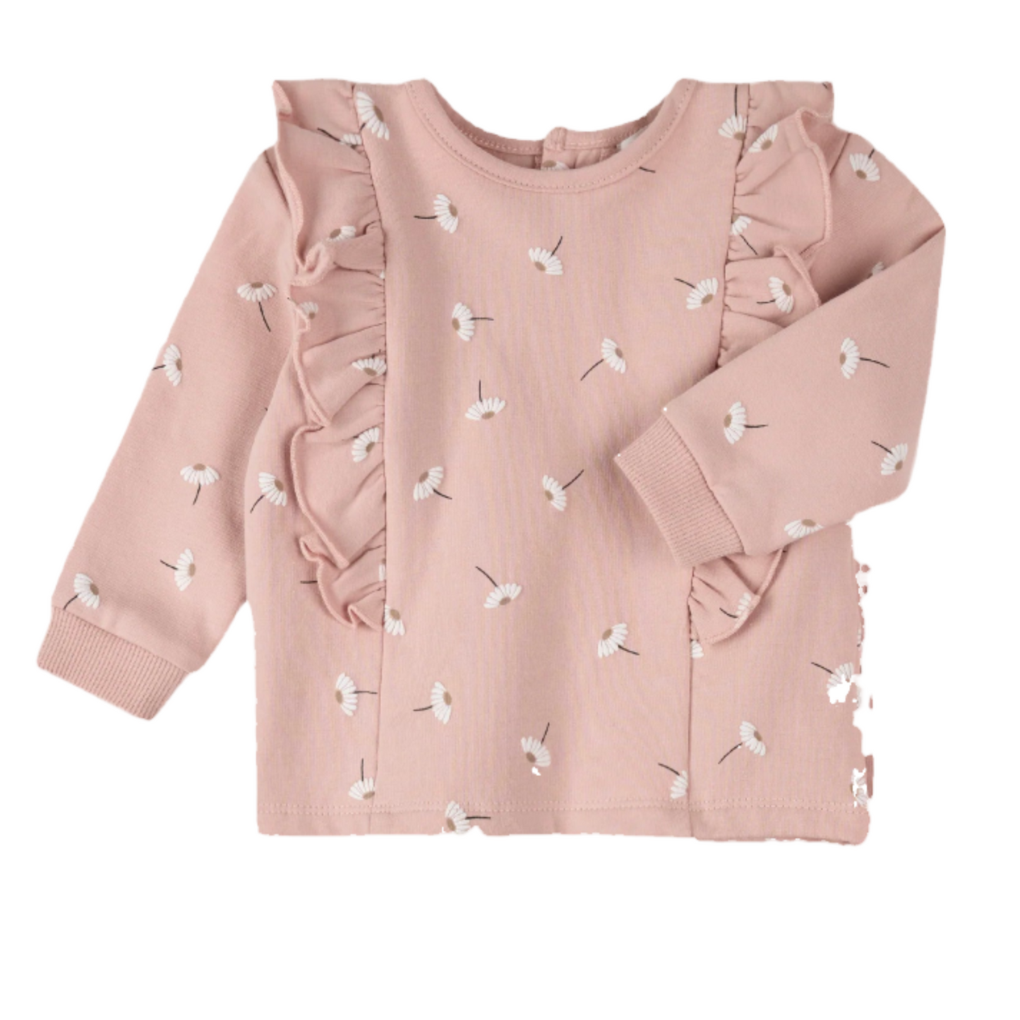 Pink Daisy Ruffle Sleeve Sweater