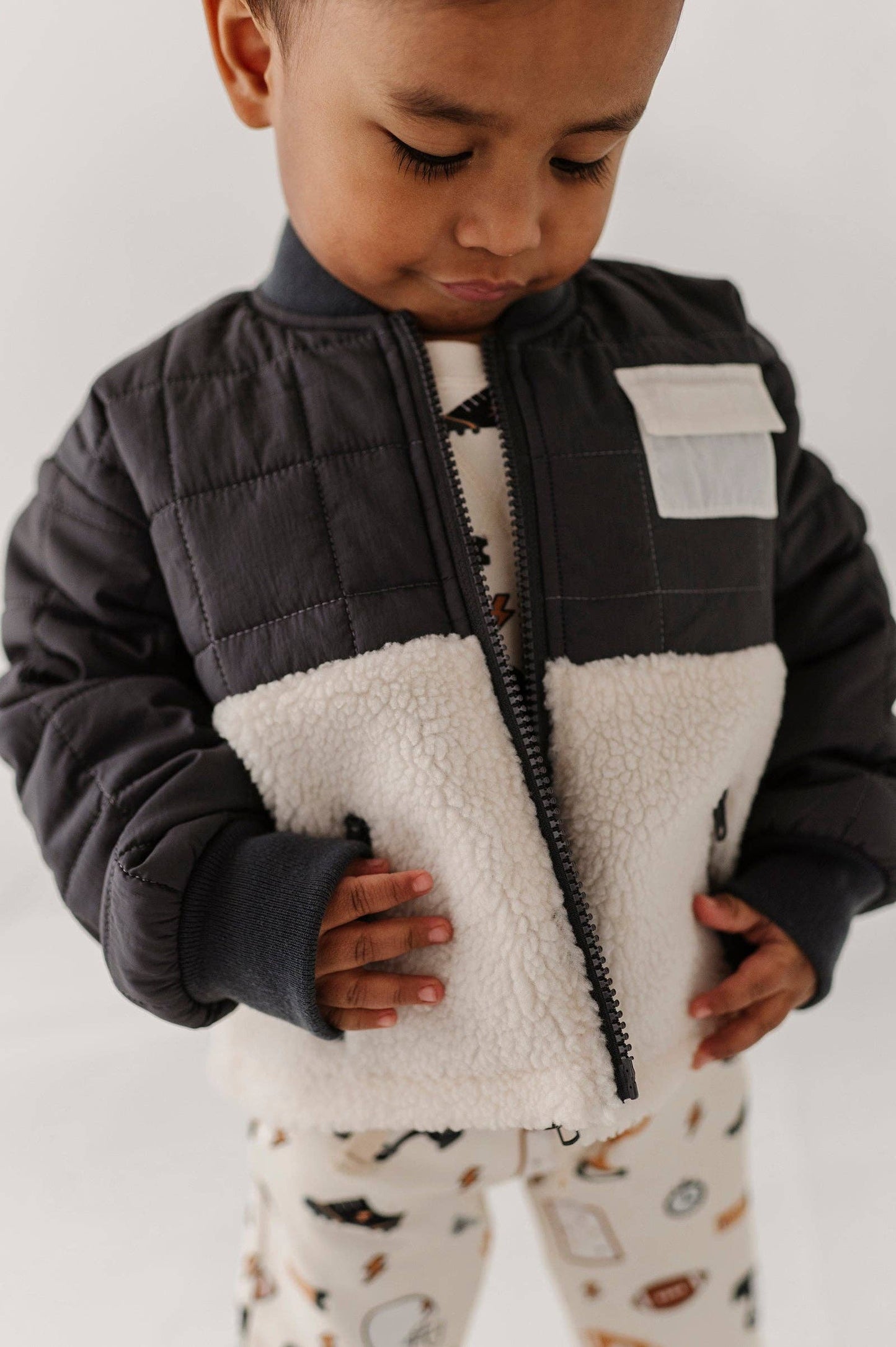 Charcoal Quilted Sherpa Jacket