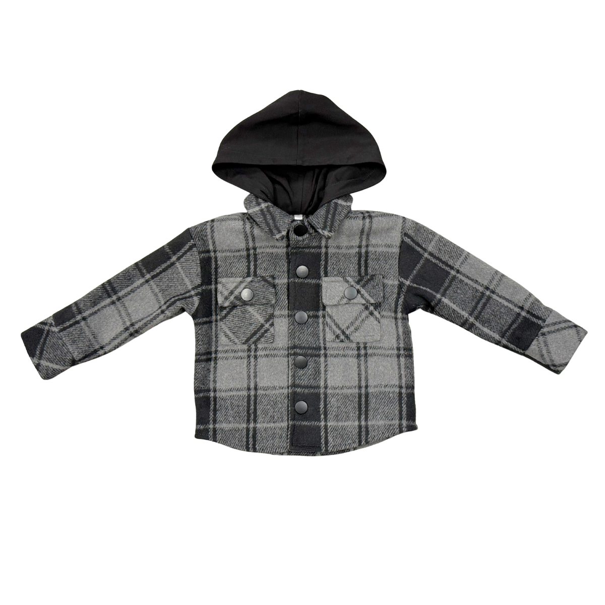 Charcoal Plaid Hooded Shacket