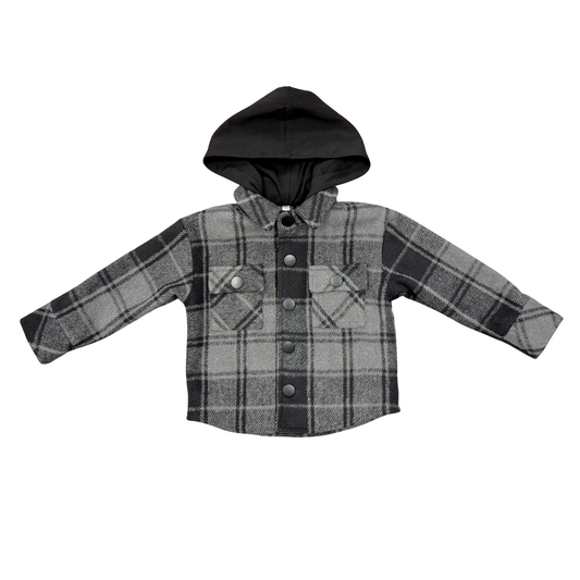 Charcoal Plaid Hooded Shacket