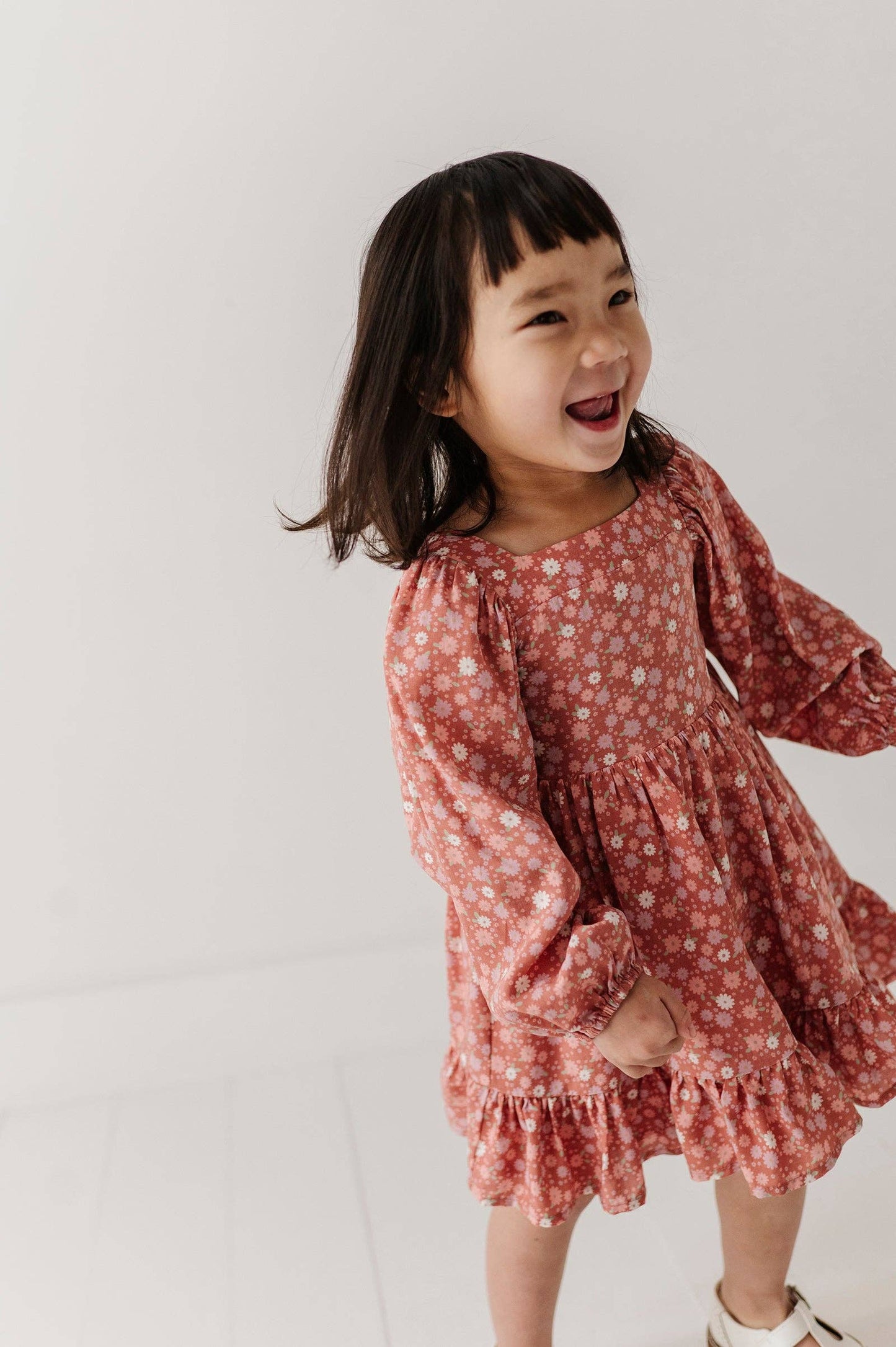 Tiny Petals Long Sleeve Viscose Dress