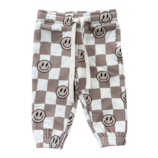 Smiley Check Bamboo/Cotton Joggers - Portabella