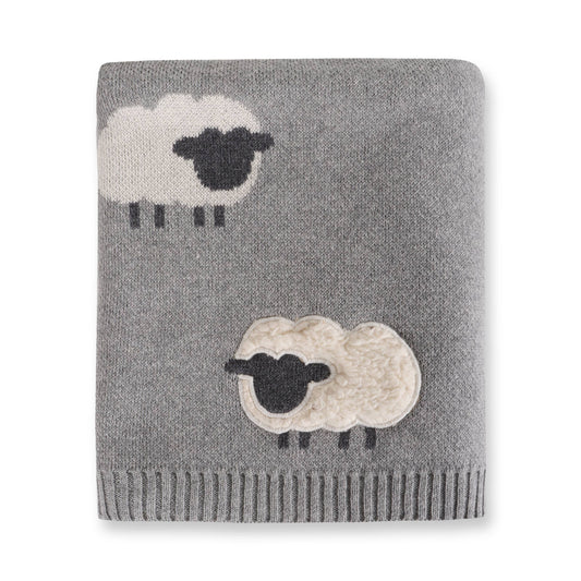 Organic Cotton Jacquard Knit Blanket - Wooly Sheep