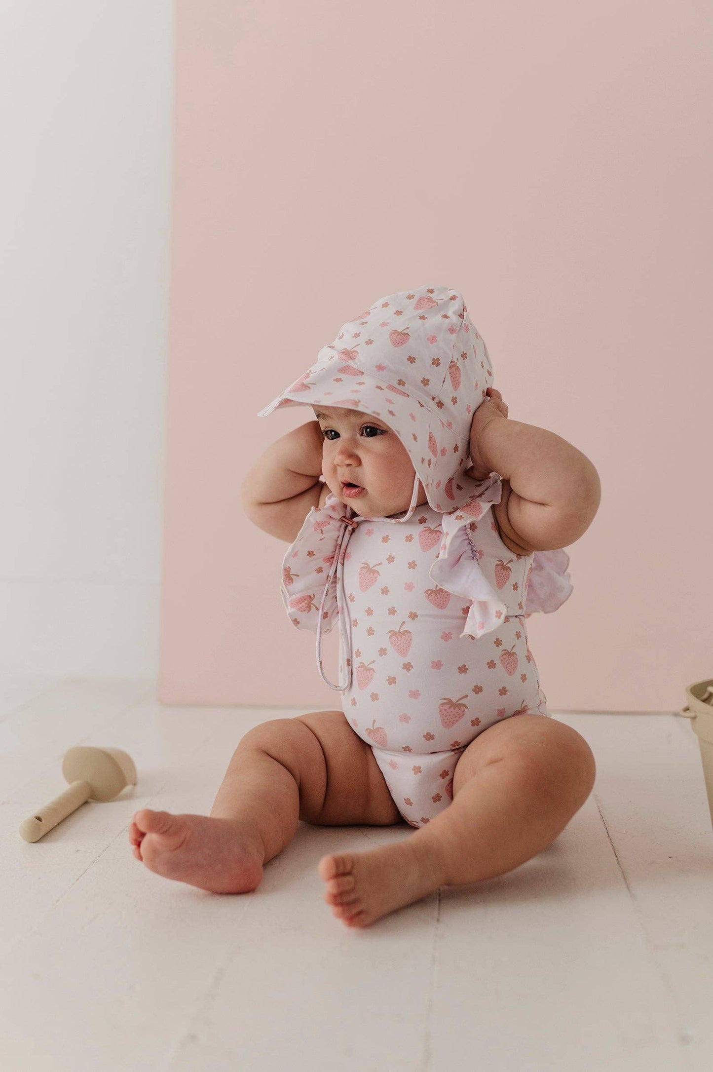 Strawberries Ruffle Sleeve Cross Back Swimsuit