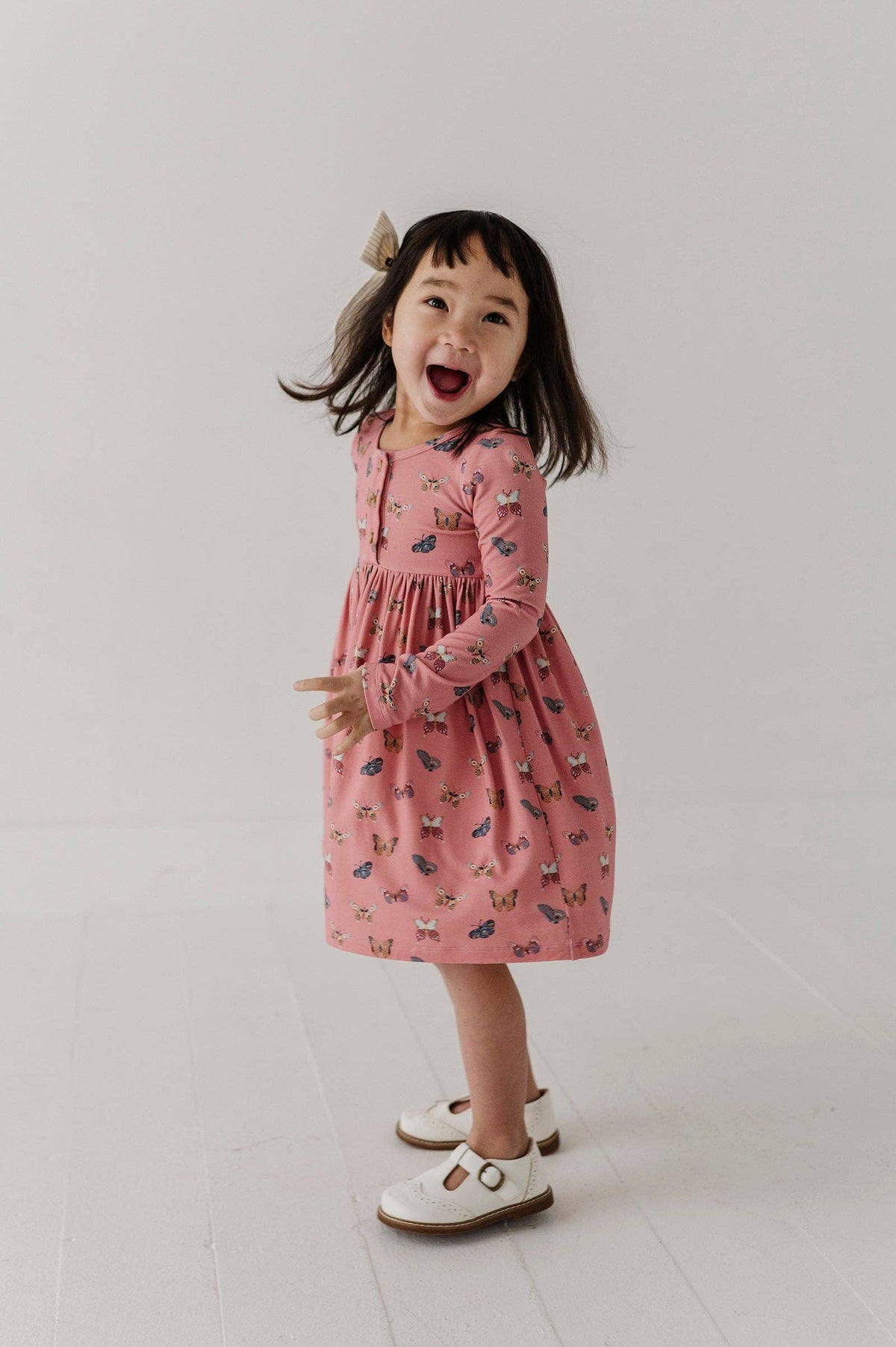 Butterfly Bloom Long Sleeve Henley Dress