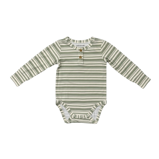 Sage Stripe Long Sleeve Henley Onesie