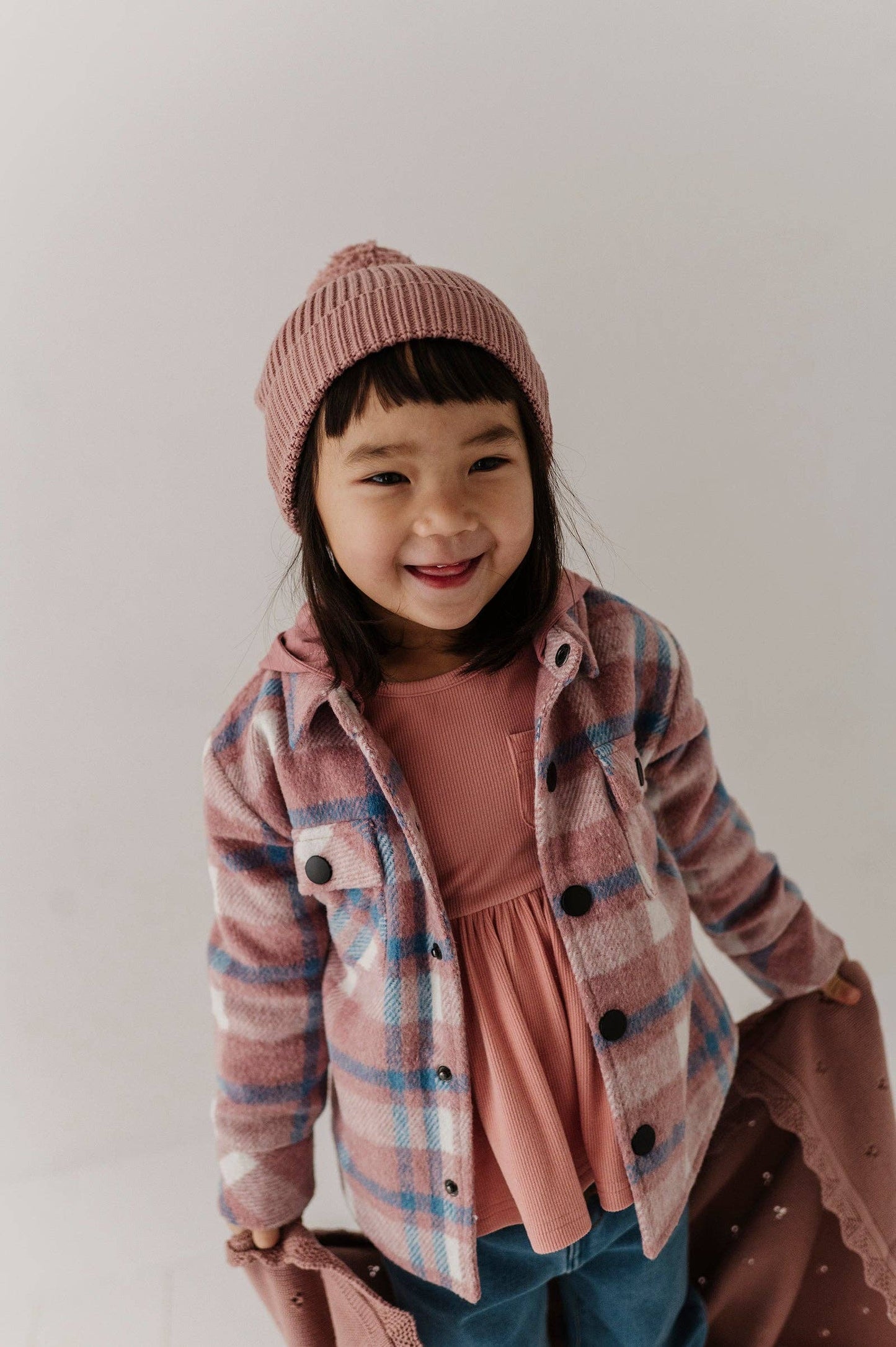 Pink + Blue Plaid Hooded Shacket