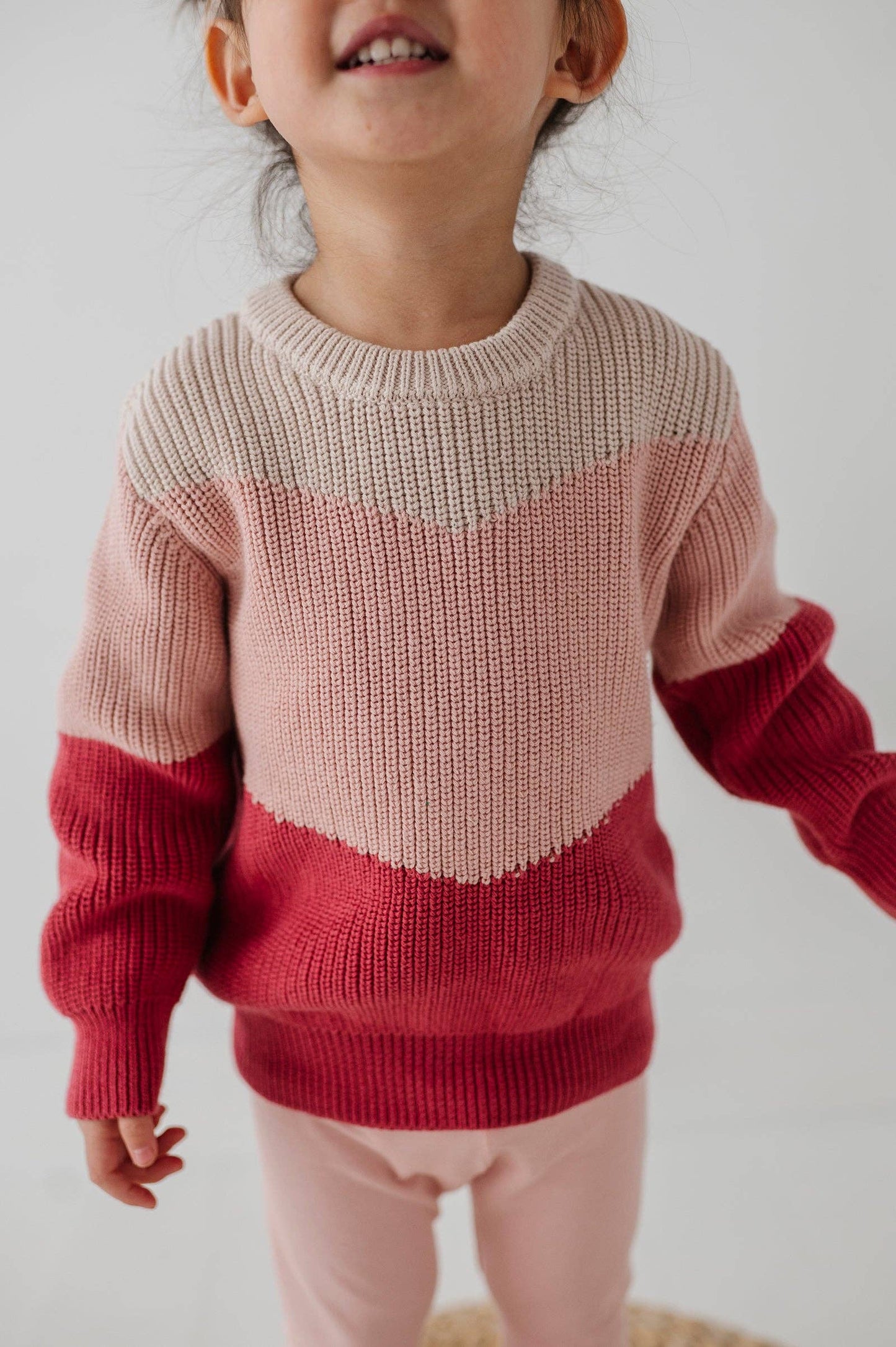 Colorblock Cotton Knit Sweater: Misty Rose