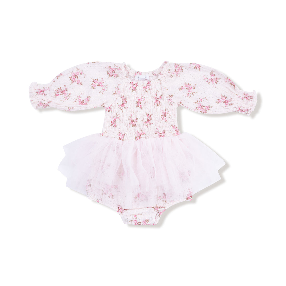 Belle Rosette Dot L/S Smocked Bubble W/ Tutu