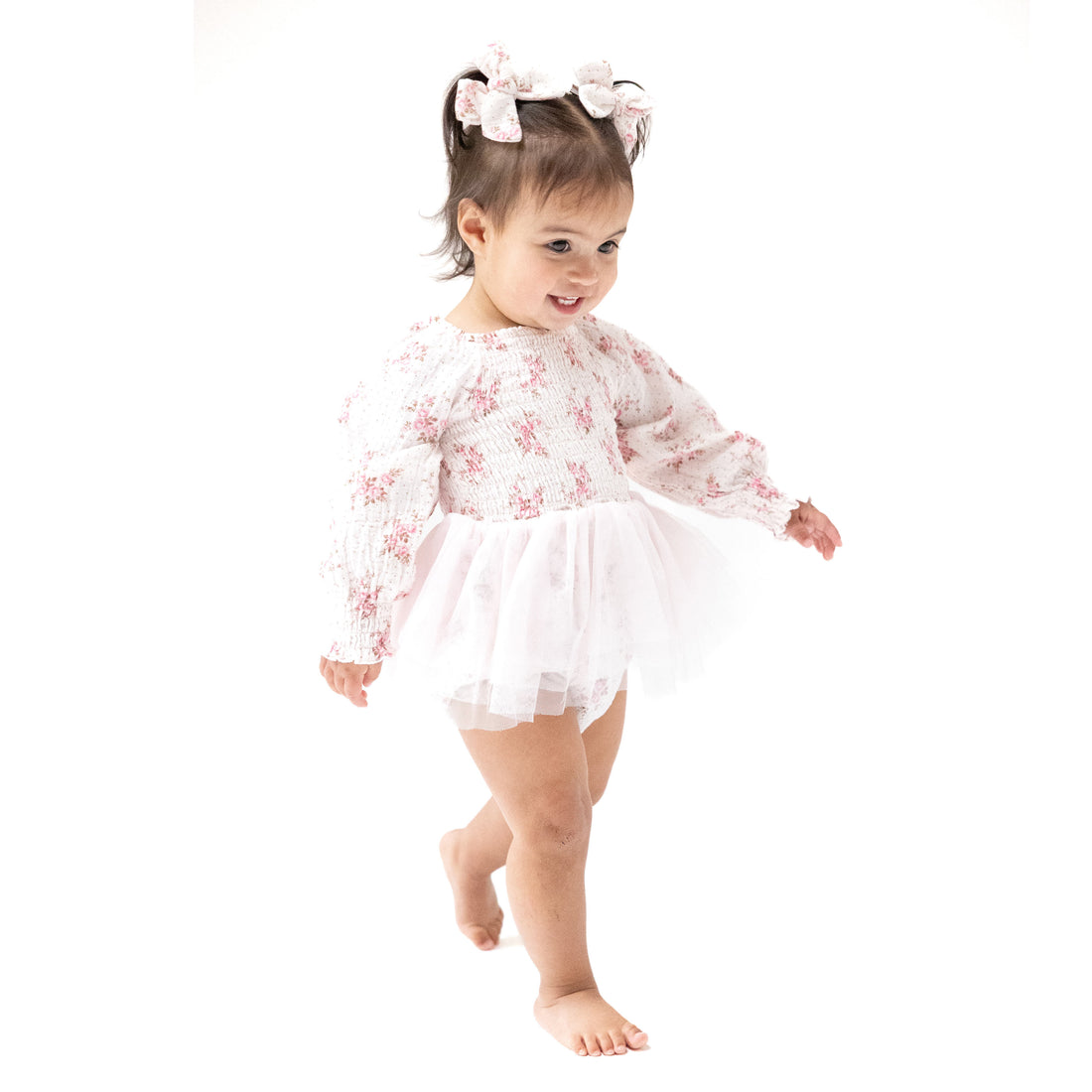 Belle Rosette Dot L/S Smocked Bubble W/ Tutu