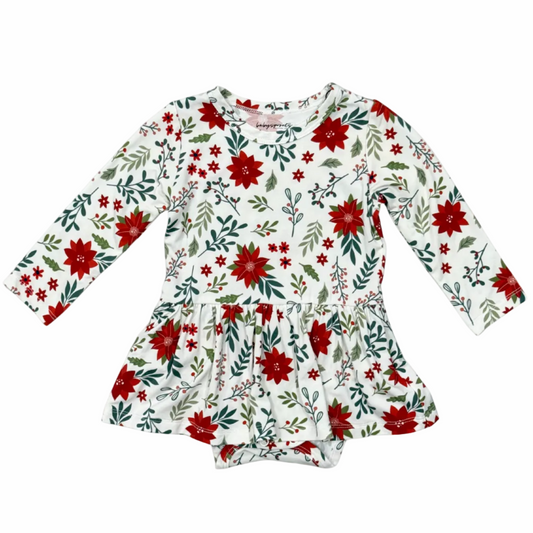 Poinsettia Long Sleeve Bodysuit Dress