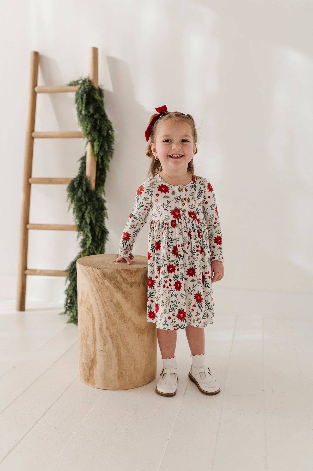 Poinsettia Long Sleeve Henley Dress