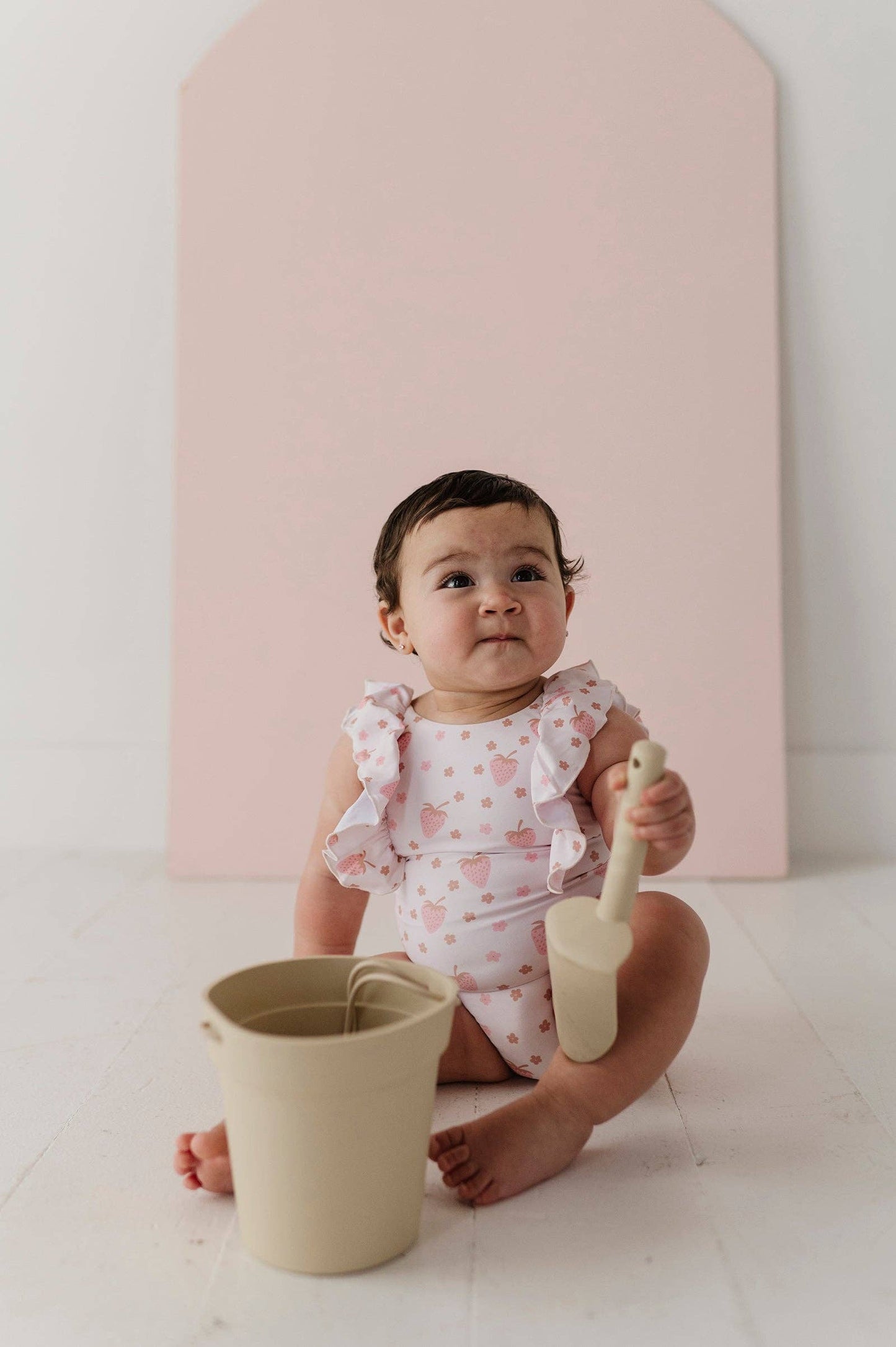 Strawberries Ruffle Sleeve Cross Back Swimsuit