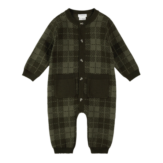 Dark Farm Green Gingham Knit Playsuit
