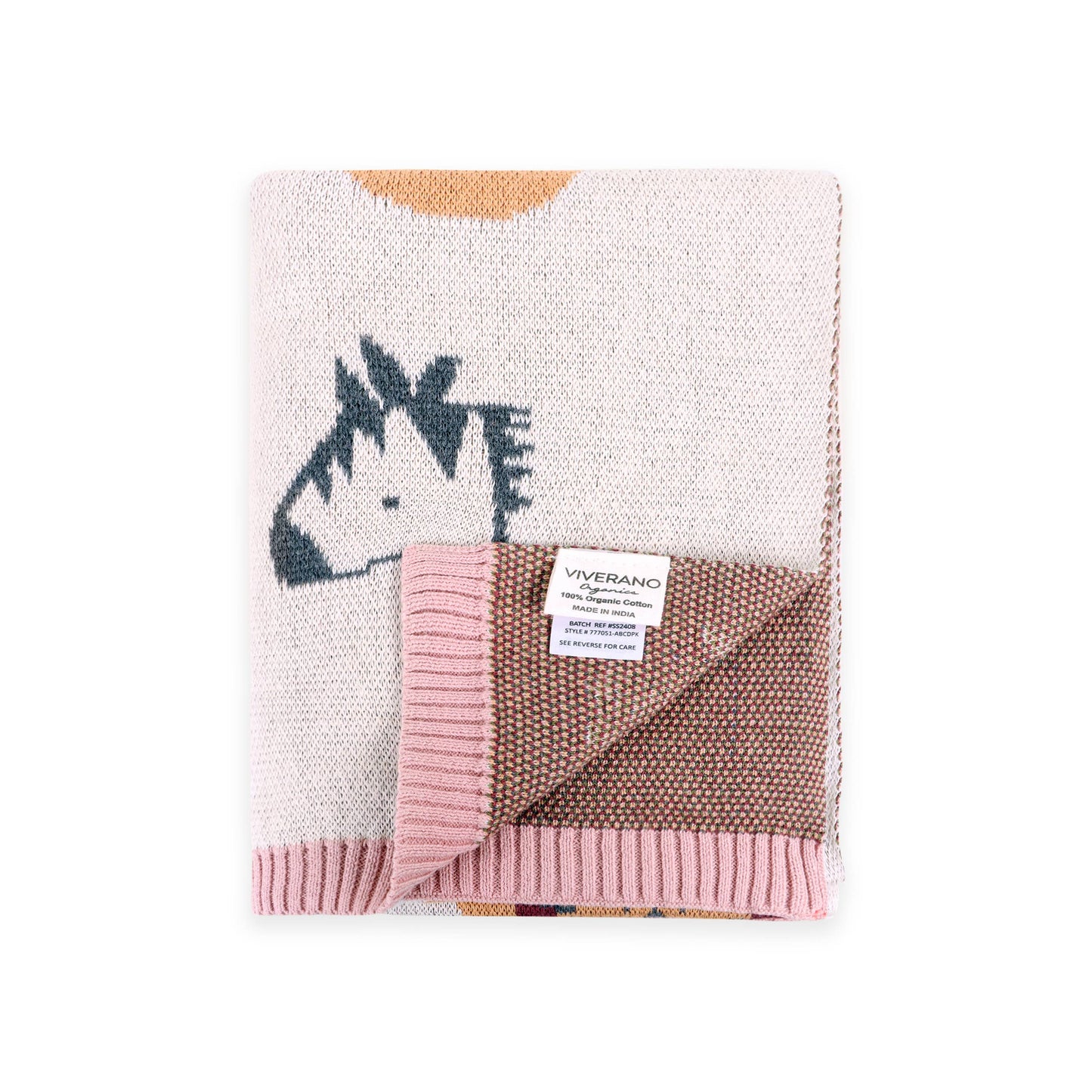 Organic Jacquard Sweater Knit Blanket - Alphabet Blush