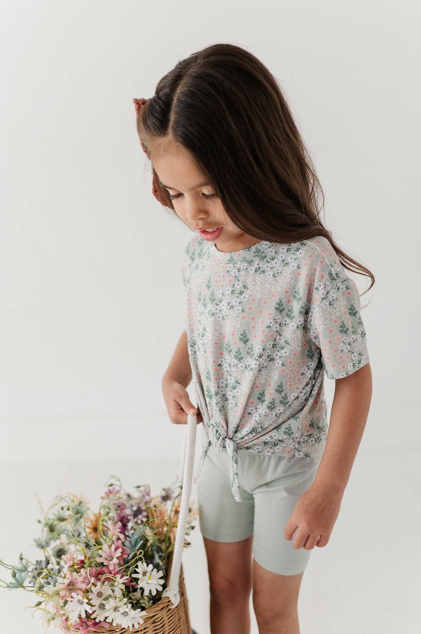 Aqua Grey Floral Tie Front Shirt