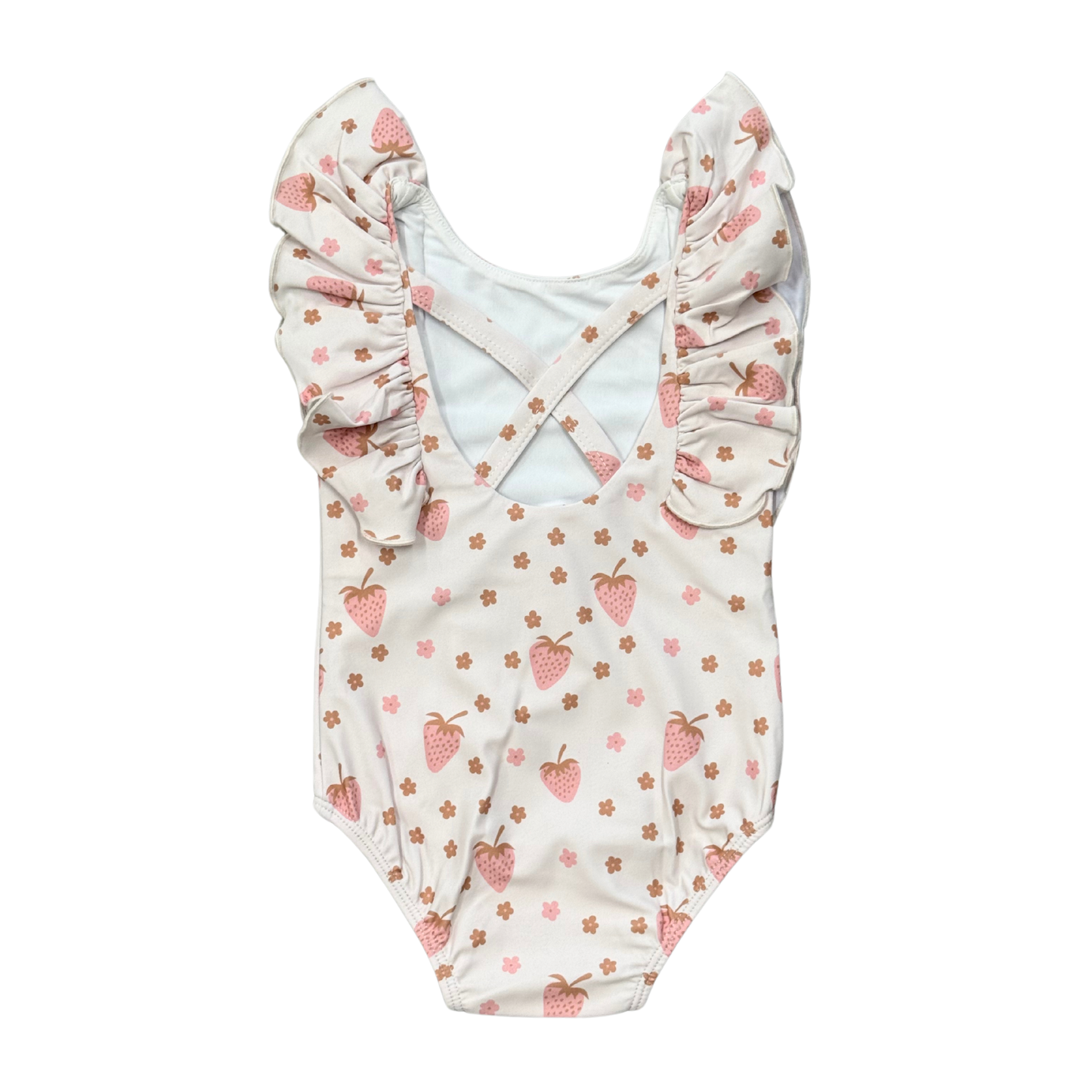 Strawberries Ruffle Sleeve Cross Back Swimsuit