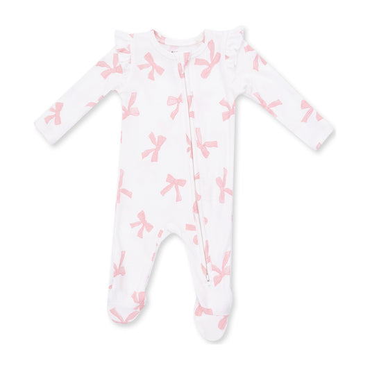 Pretty Bows 2 Way Ruffle Sleeve Zipper Footie