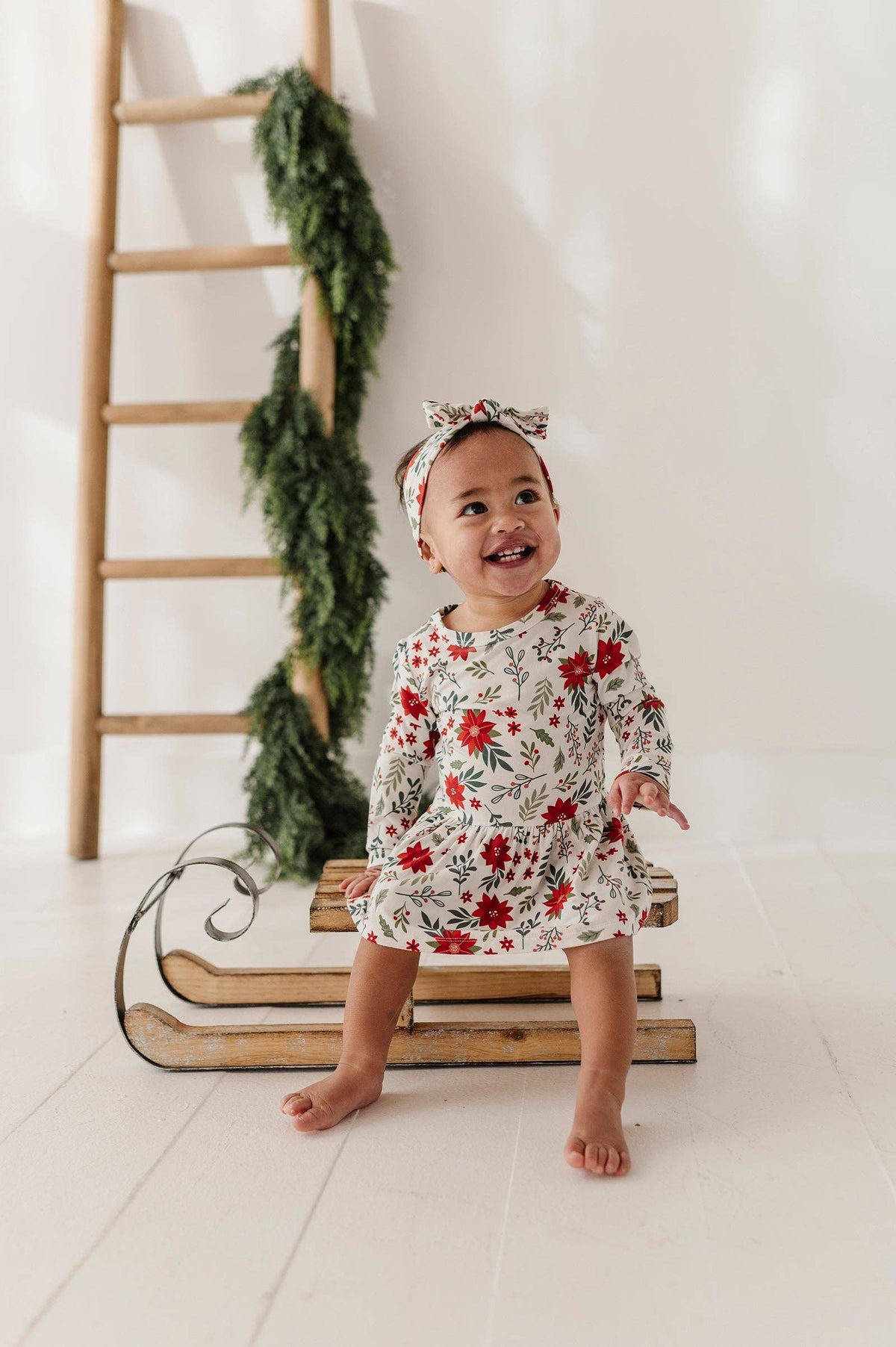 Poinsettia Long Sleeve Bodysuit Dress