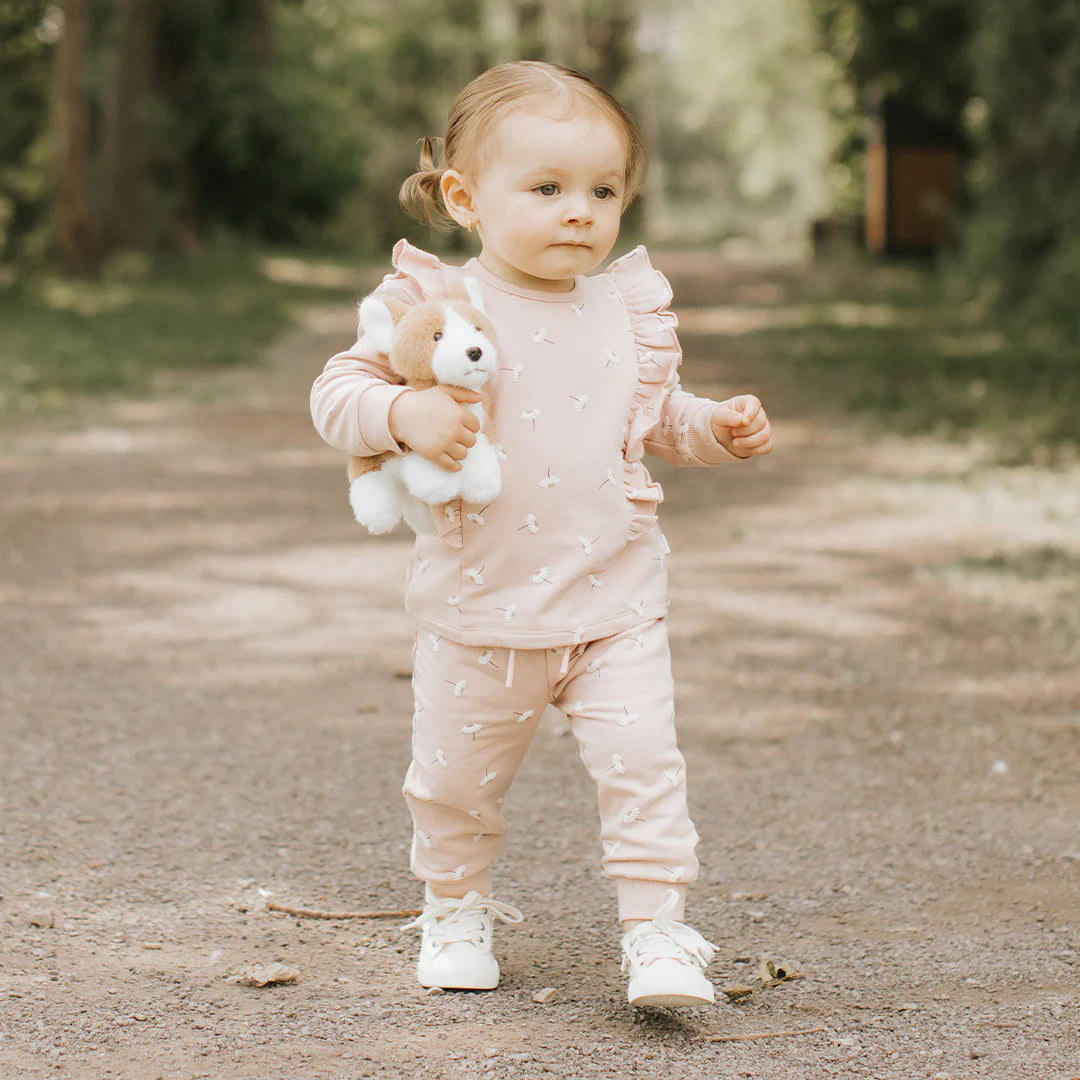 Pink Daisy Ruffle Sleeve Sweater