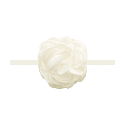 Silk Ruffle Ivory Flower Skinny Headband