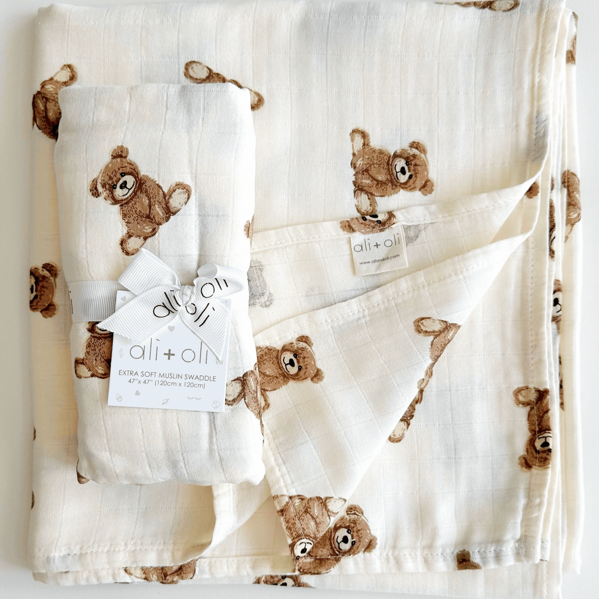 Bamboo Muslin Swaddle Blanket- Teddy Bear
