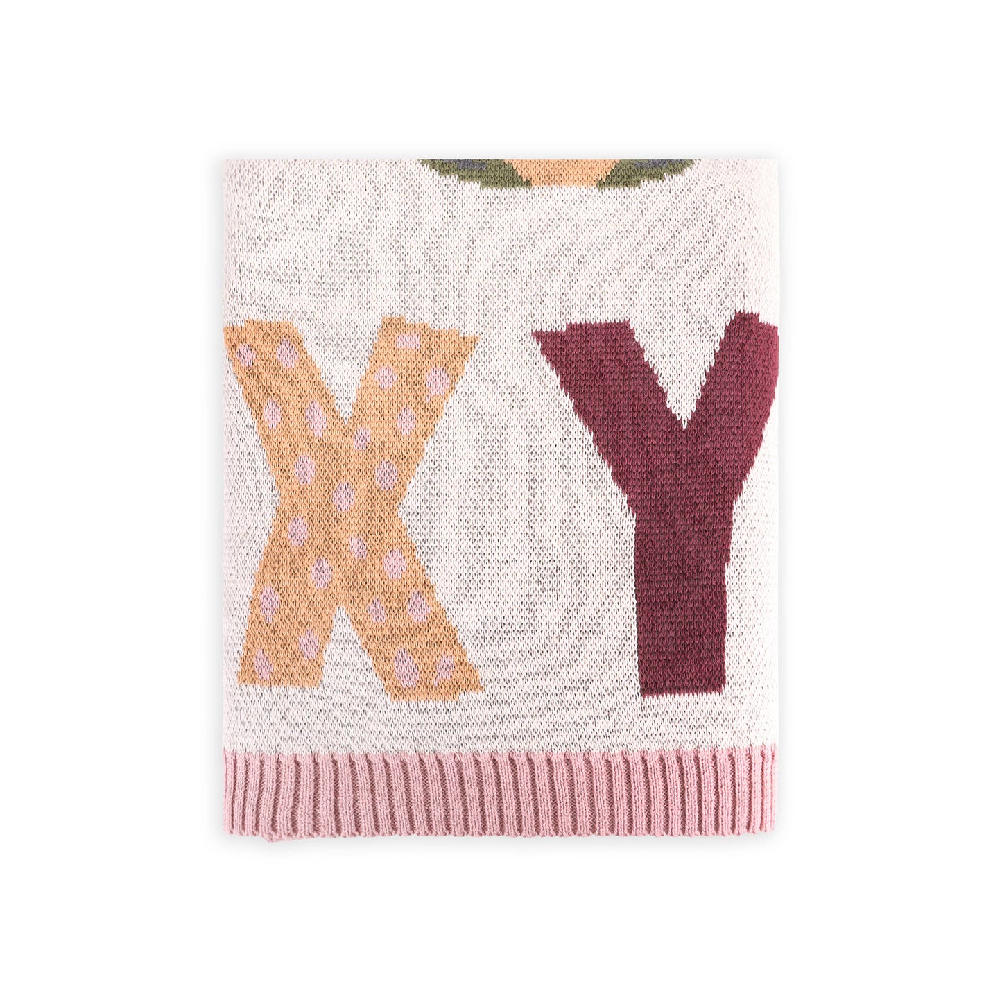 Organic Jacquard Sweater Knit Blanket - Alphabet Blush