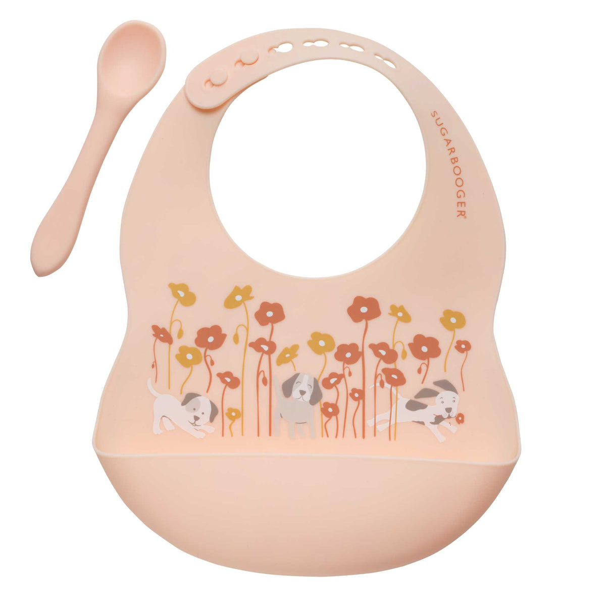 Silicone Bib & Spoon Set | Puppies & Poppies