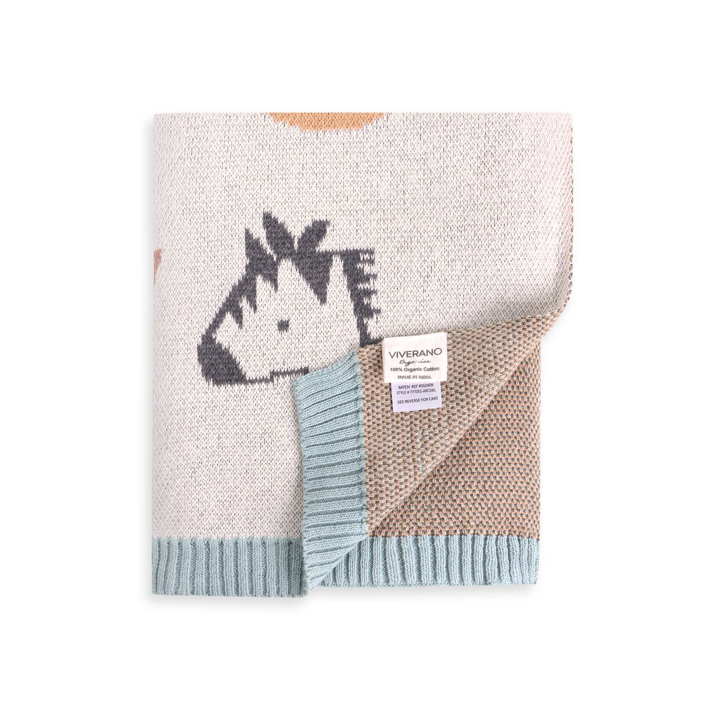 Organic Jacquard Sweater Knit Blanket - Alphabet Blue