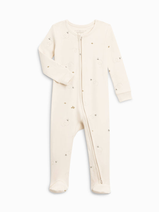 Organic Peyton Footed Sleeper - Bear / Truffle + Thyme