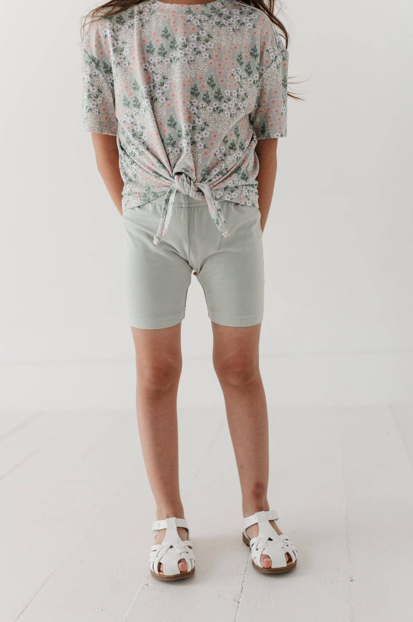 Aqua Grey Floral Tie Front Shirt